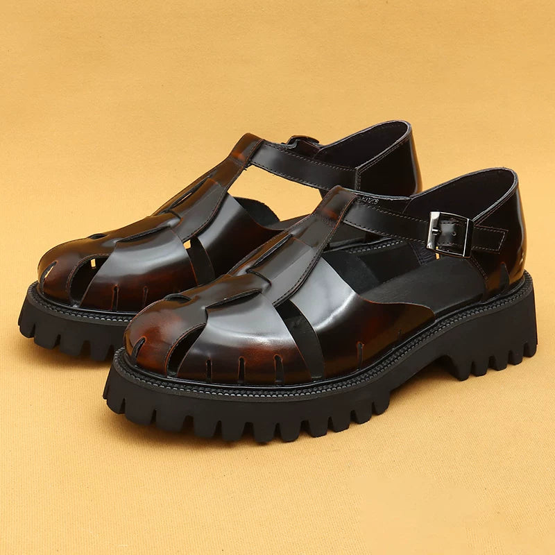 Men's Genuine Leather Sandals, Height Increasing, Thick Sole
