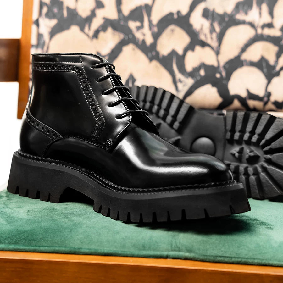 Men's Genuine Leather Martin Boots, Height Increasing, Thick Sole