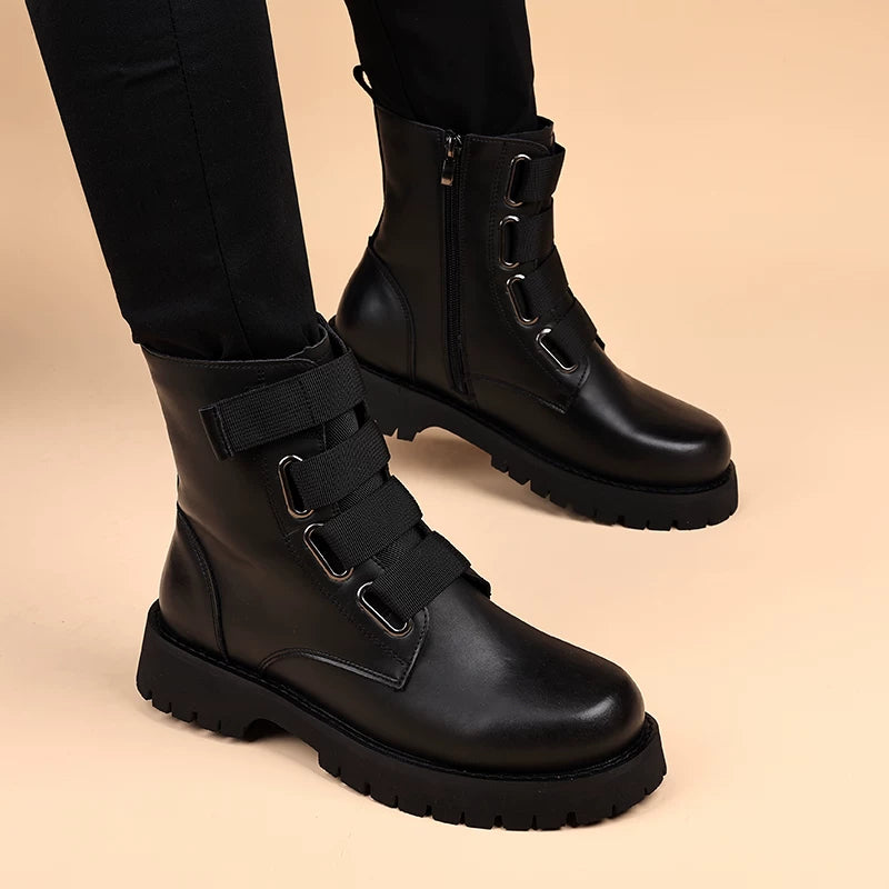 Men's Genuine Leather Martin Boots, Height Increasing, Thick Sole