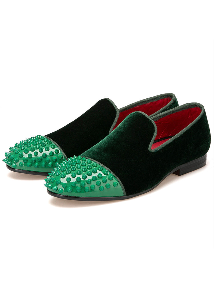 New Patent Leather Rivet Men's Velvet Loafers British Trendy Low-top Shoes Slip-on Shoes Men's Lazy Shoes