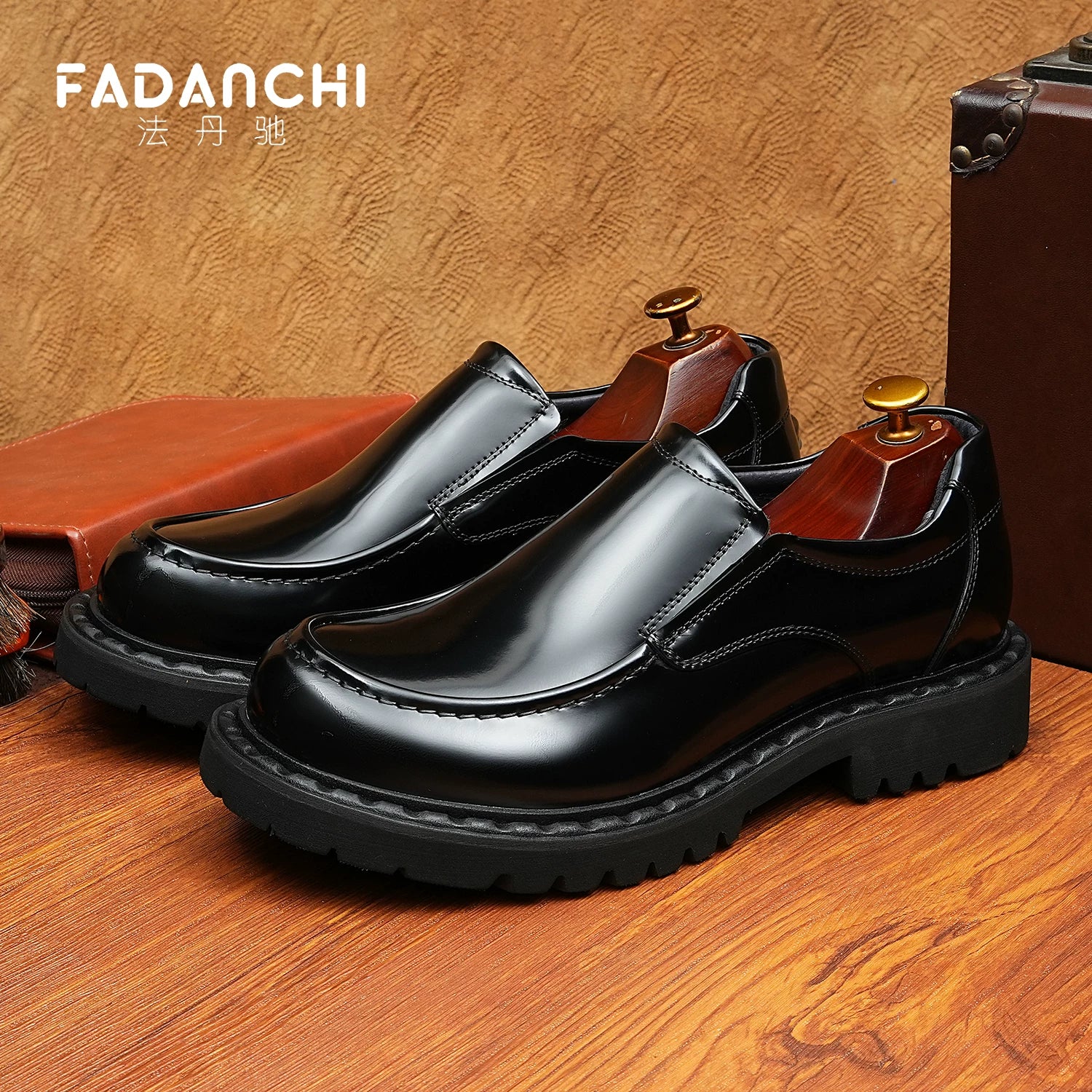 Men's Genuine Leather Loafers, Patent Leather, Slip-On