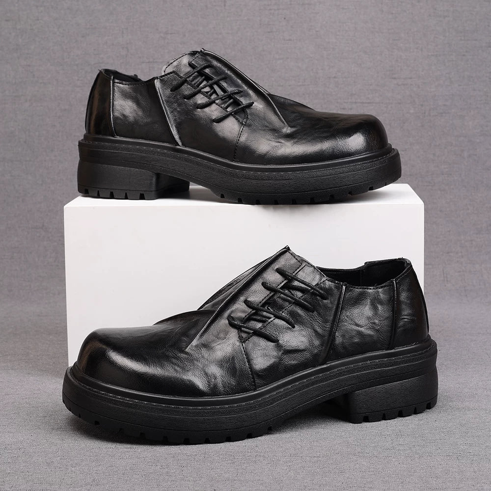 Men's Black Derby Shoes, Height Increasing, Thick Sole
