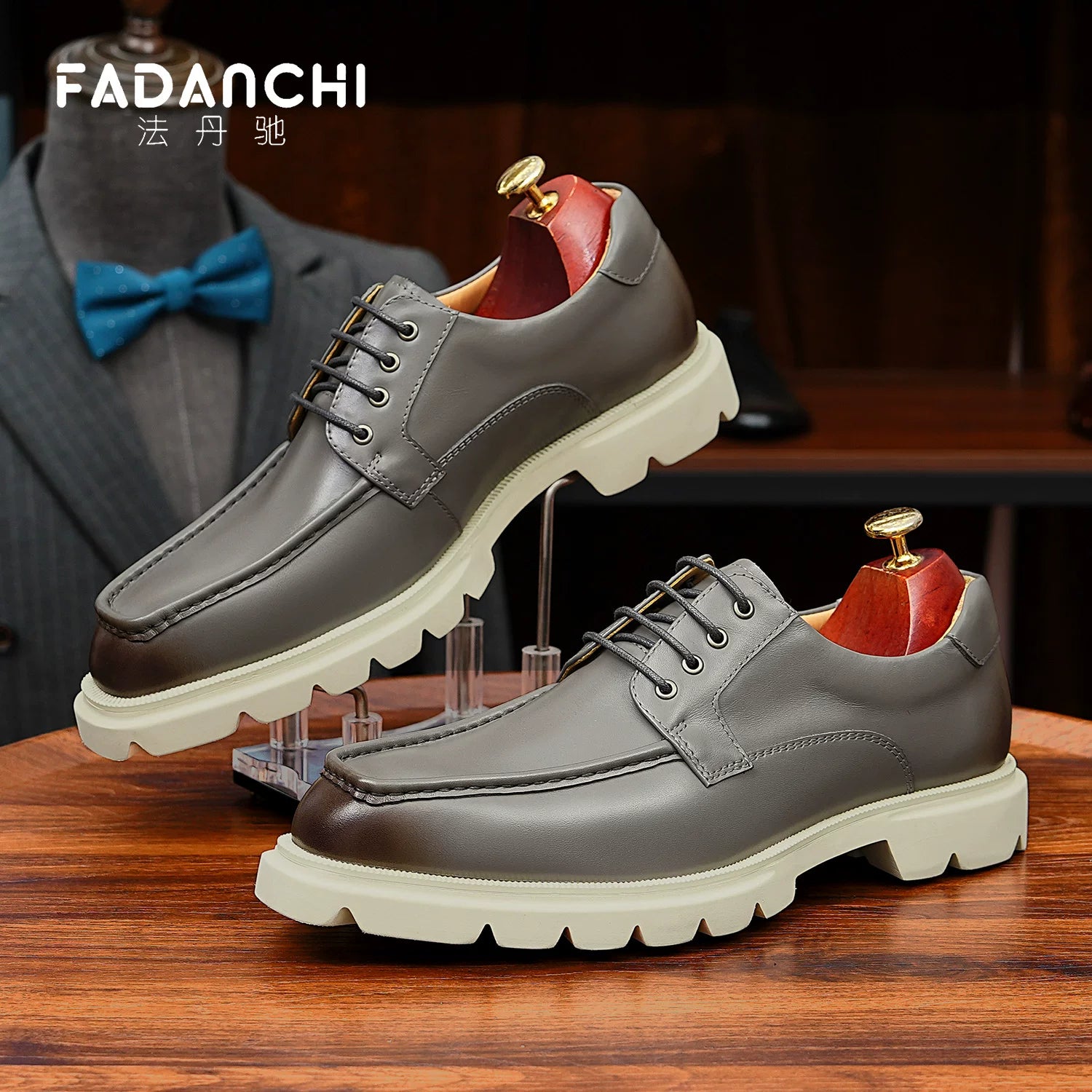 Men's White Genuine Leather Derby Shoes, Business, Formal