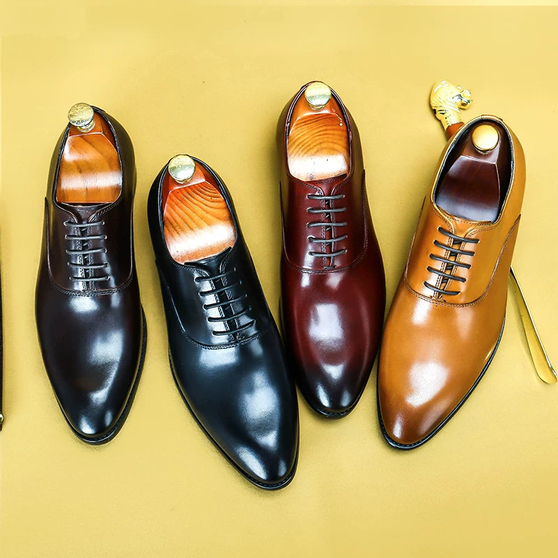 Men's Genuine Leather Oxford Shoes, Pointed Toe, British Style