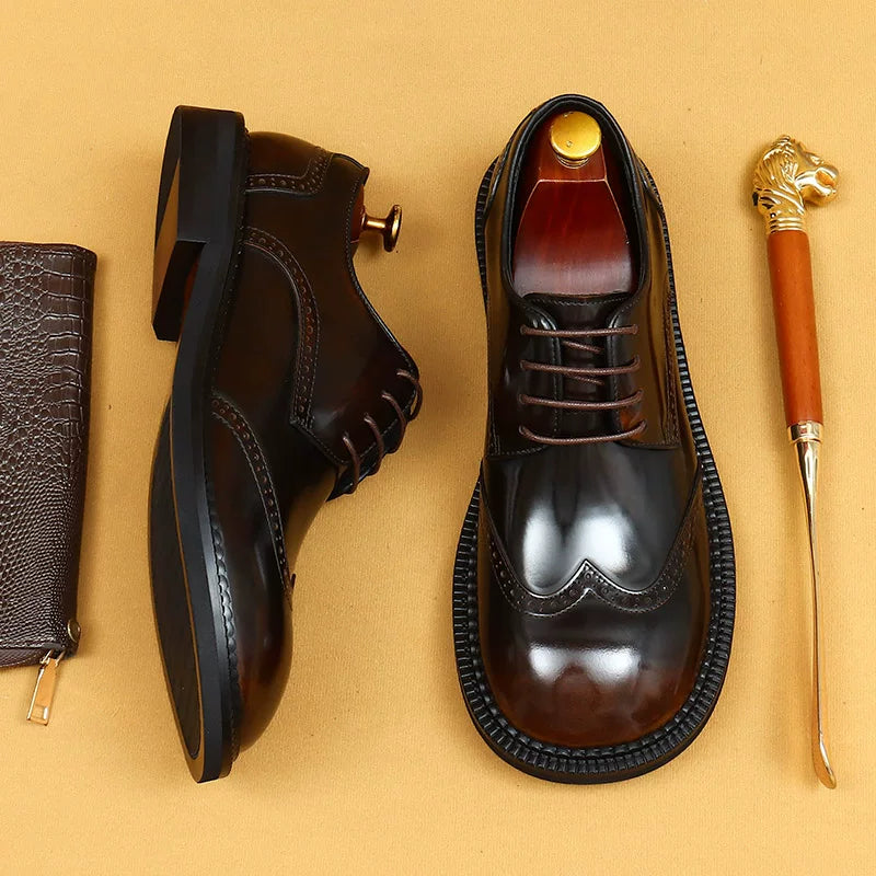 Men's Genuine Leather Leather Shoes, Round Toe, Glossy