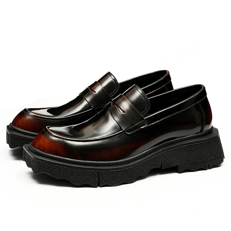 Men's Genuine Leather Loafers, Height Increasing, Thick Sole