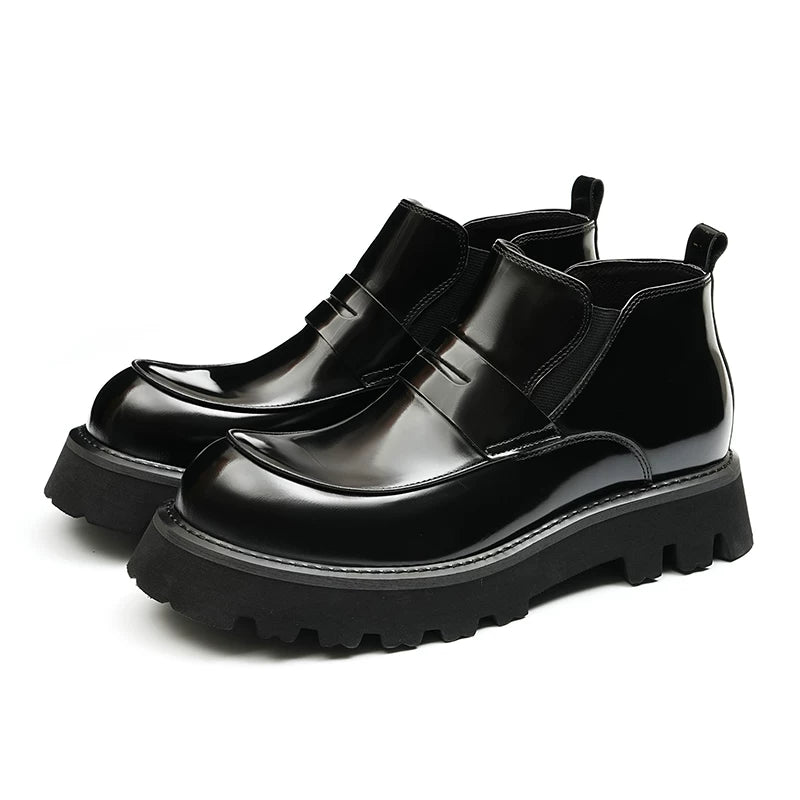 Men's Genuine Leather Martin Boots, Height Increasing, Thick Sole