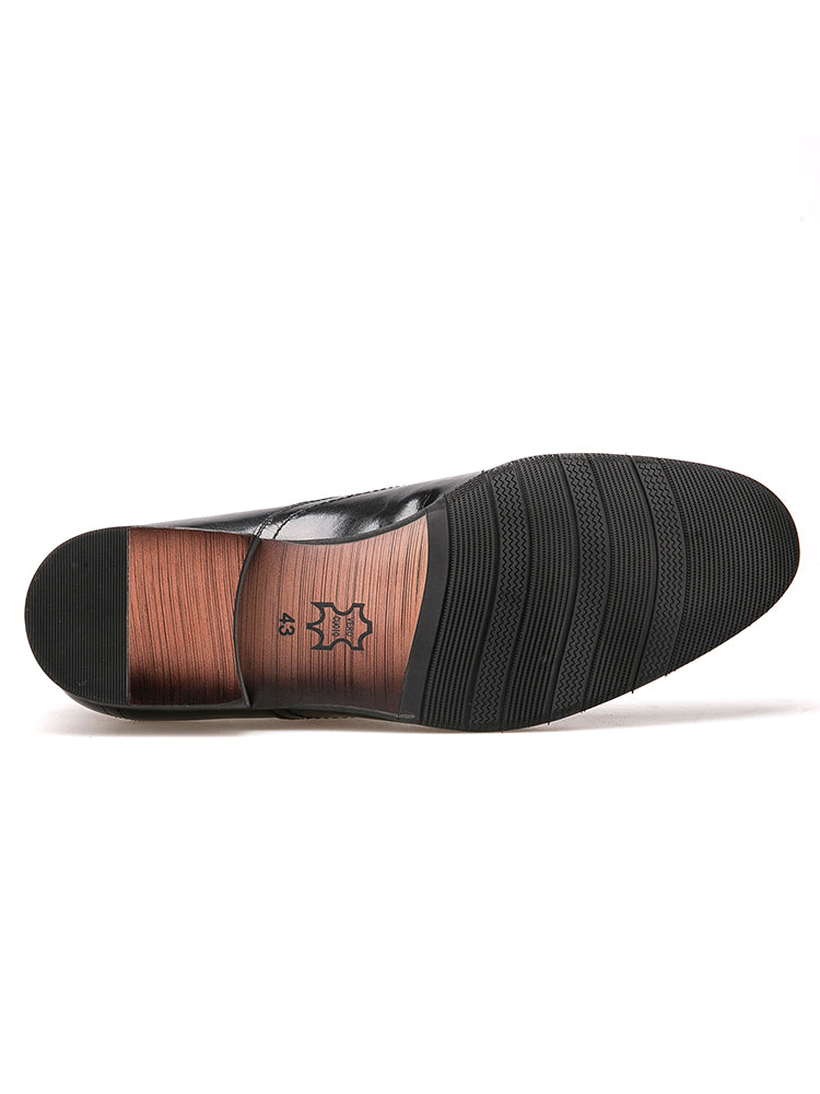 Piergitar Breathable Simple Casual Men's Leather Round Toe Daily Matching Formal Slip-on Shoes Low-top Shoes