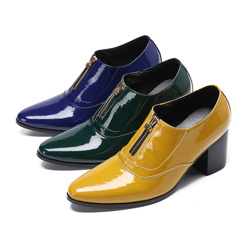 Pointed leather shoes men's British thick-soled casual derby shoes men's formal business low-top Martin boots heightening shoes