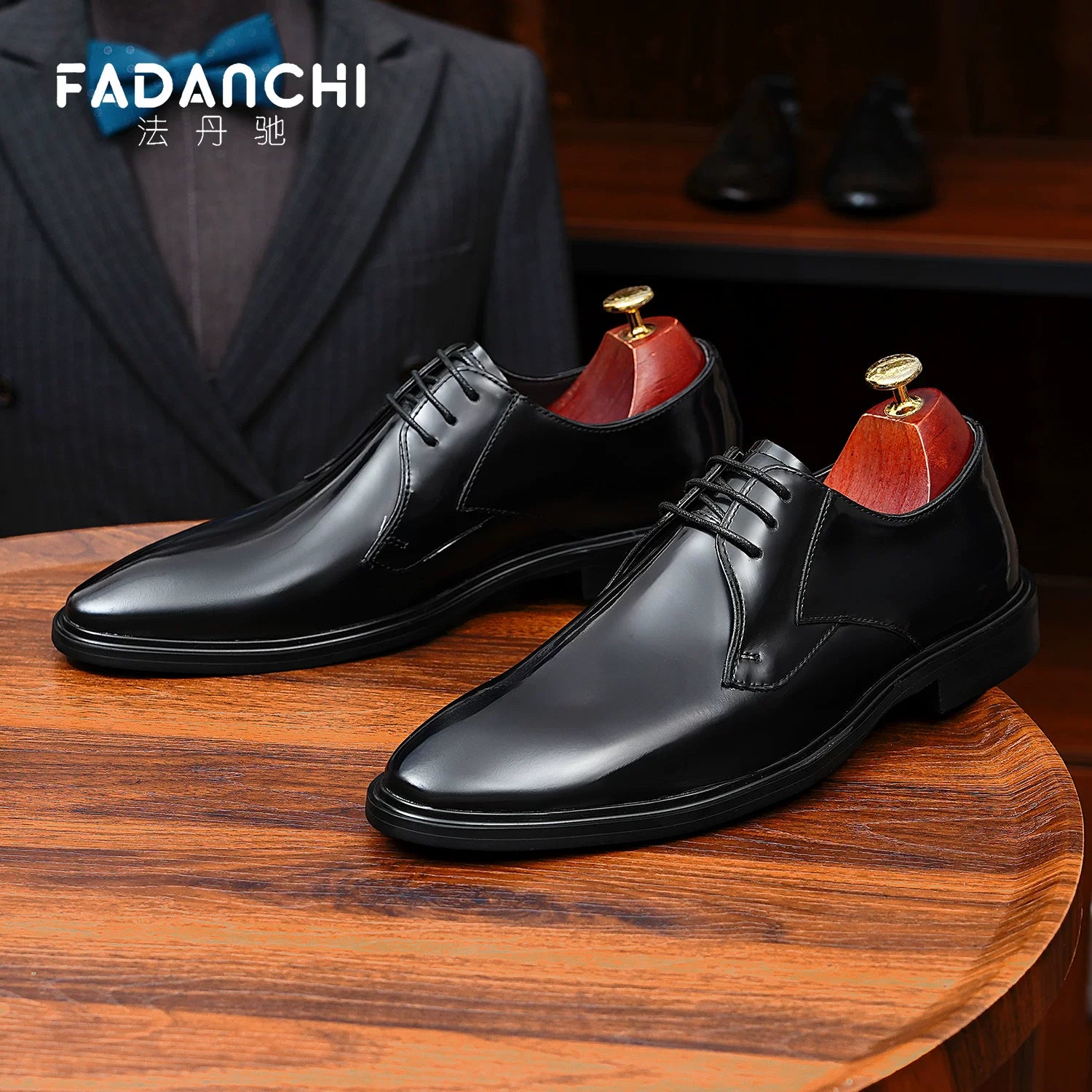 Men's Genuine Leather Derby Shoes, Glossy, Business