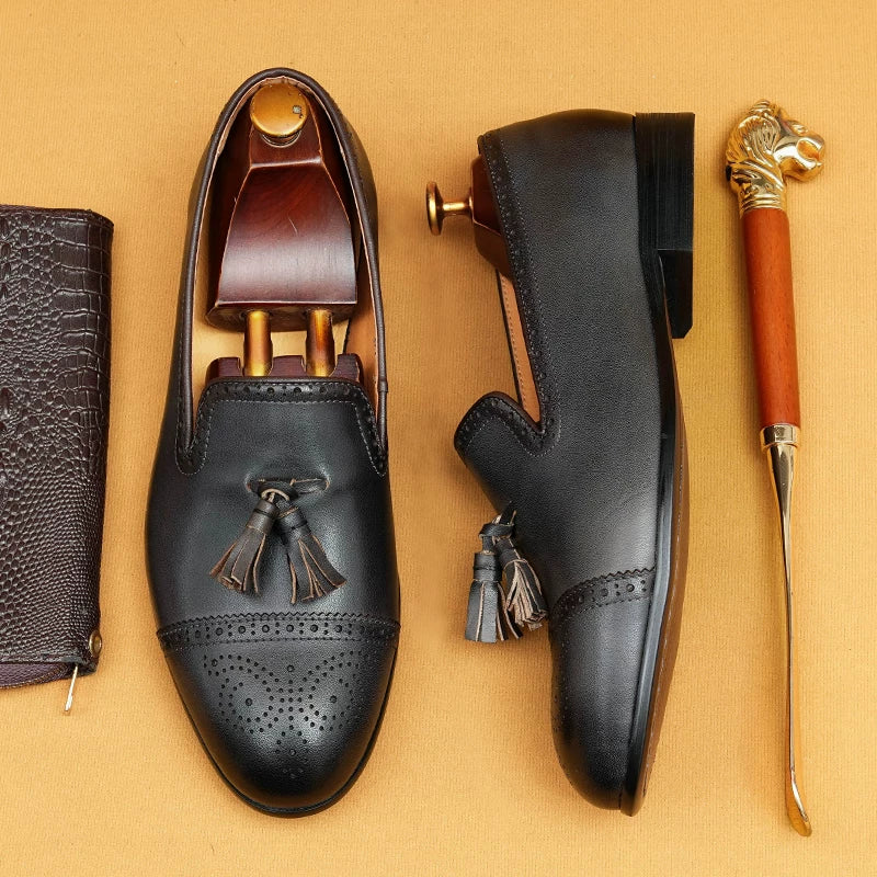 Men's Genuine Leather Loafers, Slip-On, Brogue