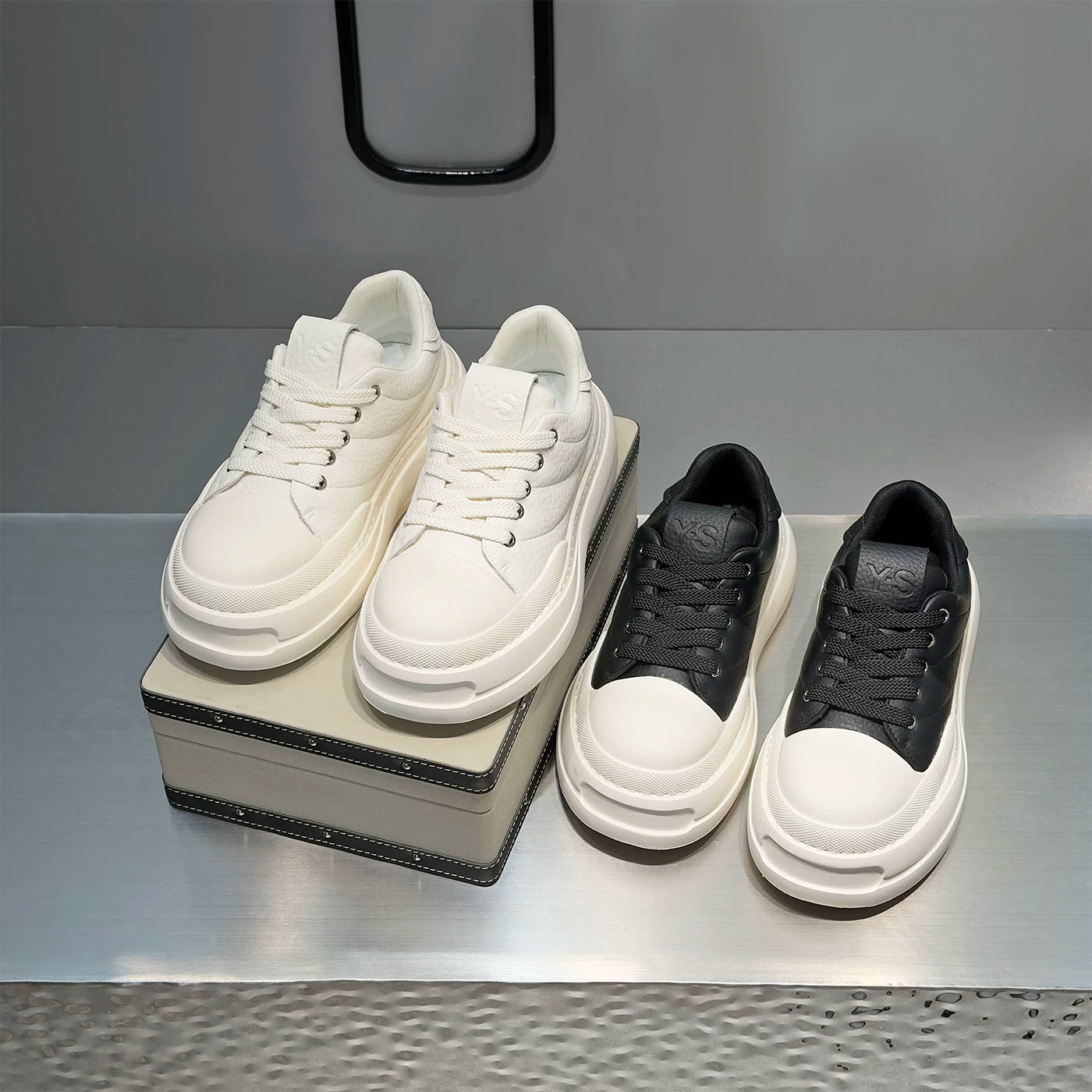Men's Height-Increasing Platform Low-Top Big-Toe Trendy White Sneakers