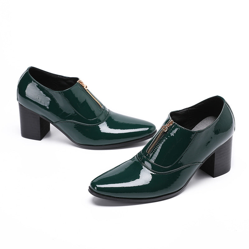 Pointed leather shoes men's British thick-soled casual derby shoes men's formal business low-top Martin boots heightening shoes
