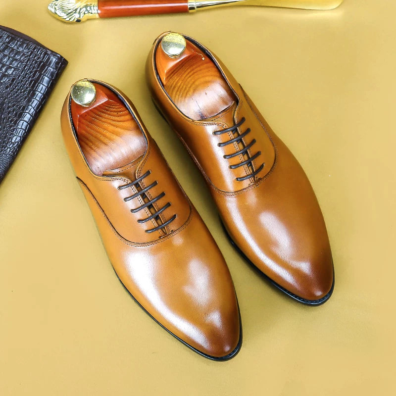 Men's Genuine Leather Oxford Shoes, Pointed Toe, British Style