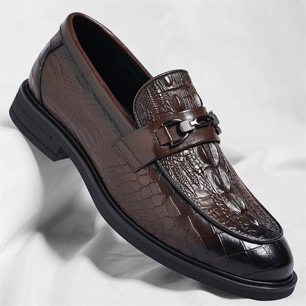 Cross-border 2025 autumn new collection: premium crocodile-embossed, british-style slip-on leather d