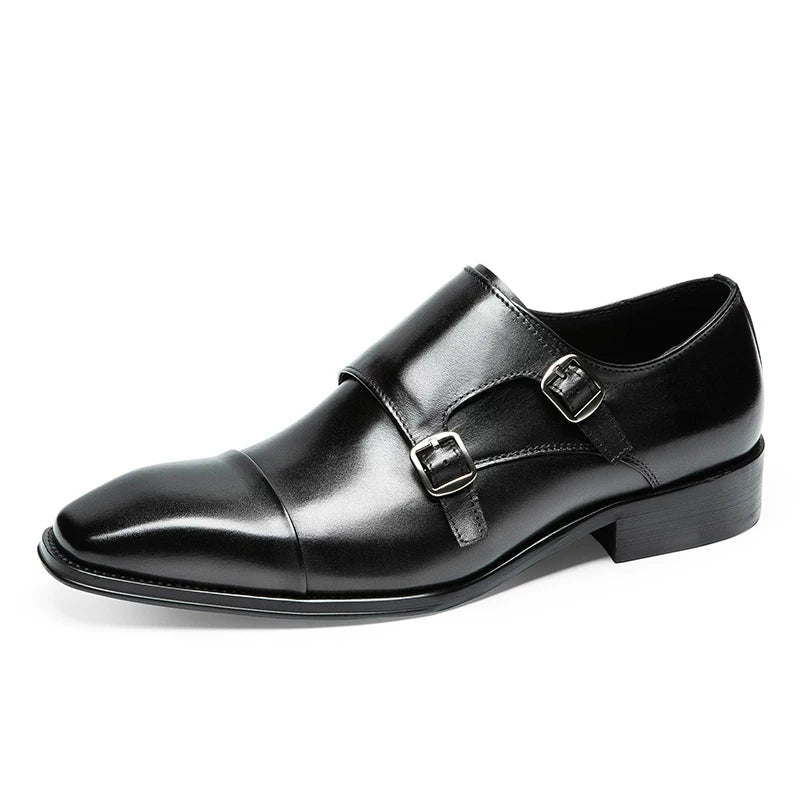 Men's Brown Genuine Leather Leather Shoes, Square Toe, British Style