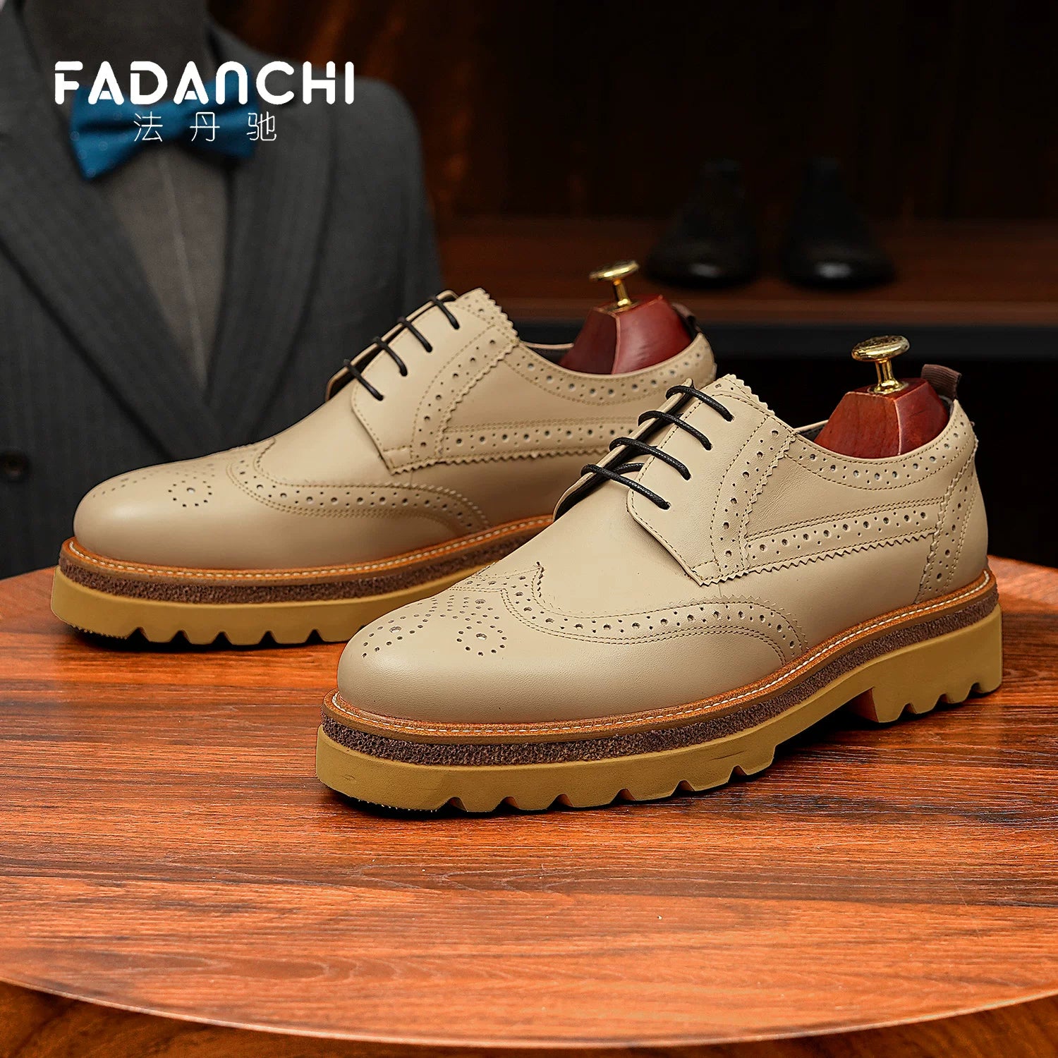 Men's Genuine Leather Derby Shoes, Height Increasing, Thick Sole
