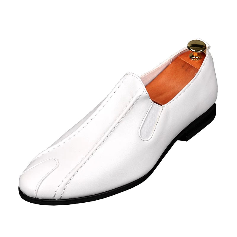 Men's White Leather Shoes, Breathable, Pointed Toe