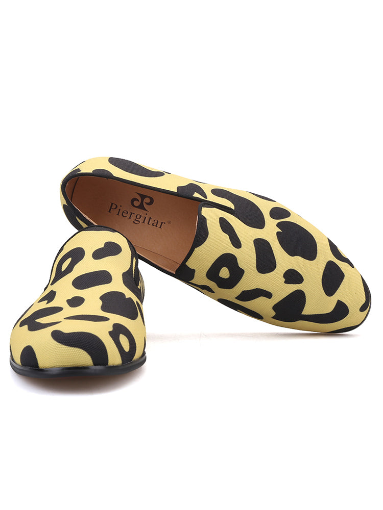 British style trendy leopard print camouflage cloth men's slip-on trendy shoes with genuine leather lining handmade classic loafers
