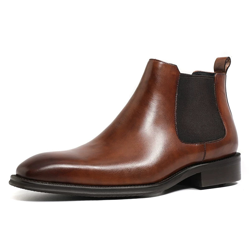 Men's Genuine Leather Chelsea Boots, Handmade, Square Toe