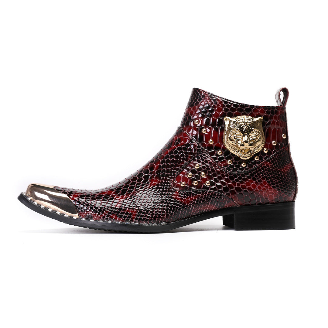 Men's Red Leather Chelsea Boots – Pointed Toe, Business – Style 44