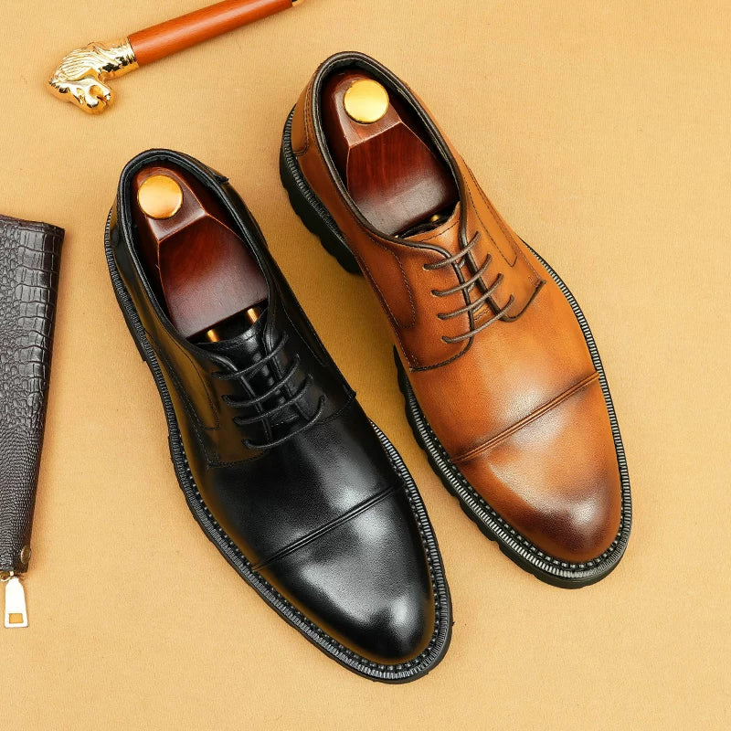 Men's Genuine Leather Leather Shoes, Height Increasing, Thick Sole
