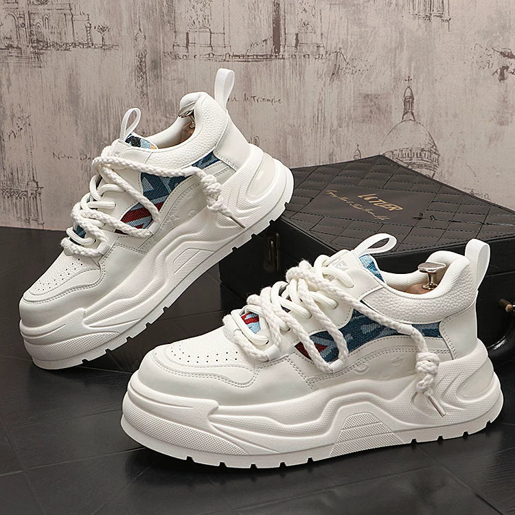 Men's Autumn New Platform Lace-Up Low-Top Color-Block Athletic Skate Shoes