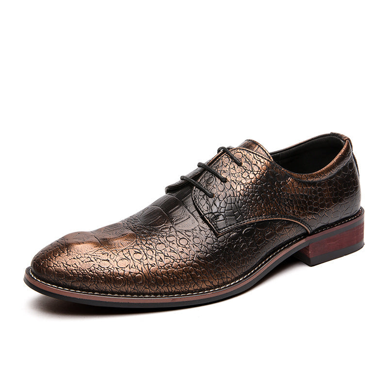 Men's Black Leather Formal Shoes – Crocodile Pattern, Crocodile Pattern – Style 34