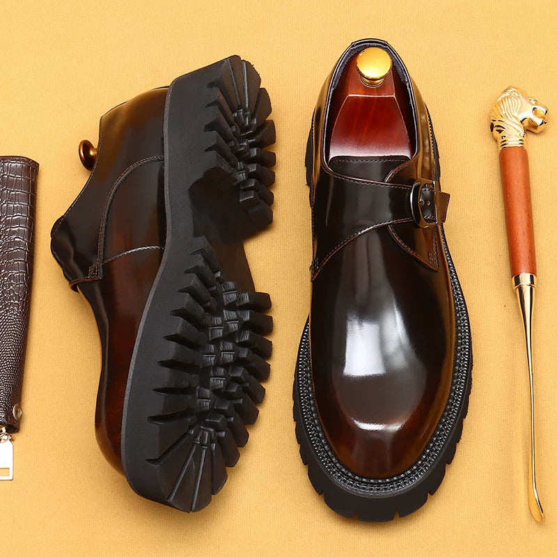 Men's Genuine Leather Leather Shoes, Height Increasing, Thick Sole