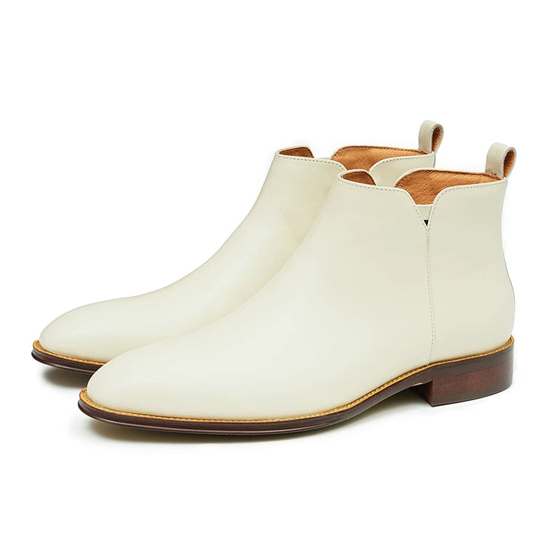 Men's White Genuine Leather Martin Boots, British Style, Business