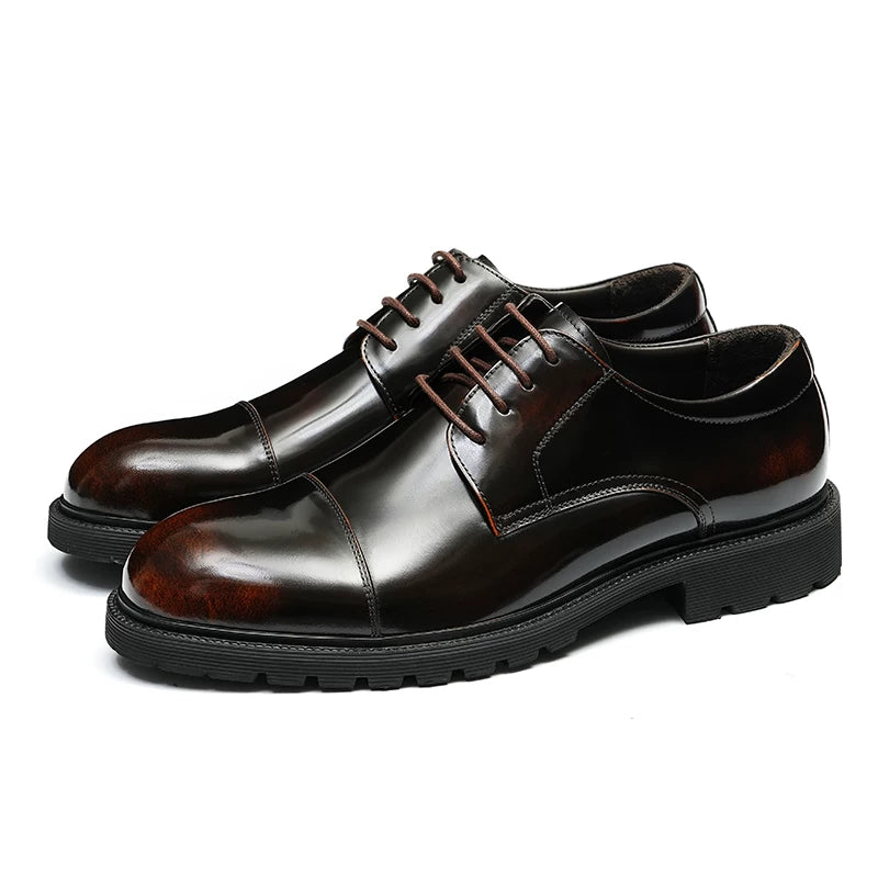 Men's Genuine Leather Leather Shoes, Thick Sole, Patent Leather