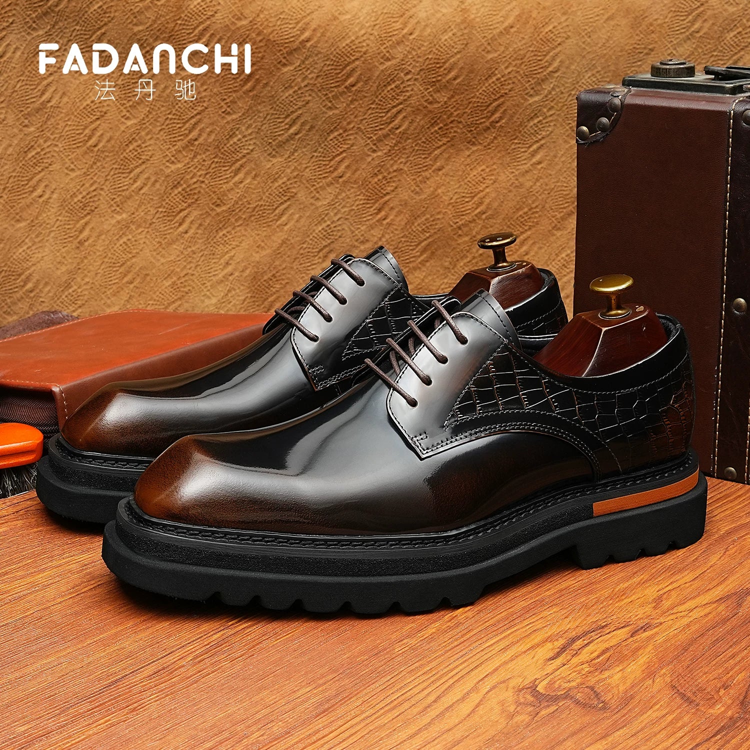 Men's Genuine Leather Derby Shoes, Height Increasing, Thick Sole