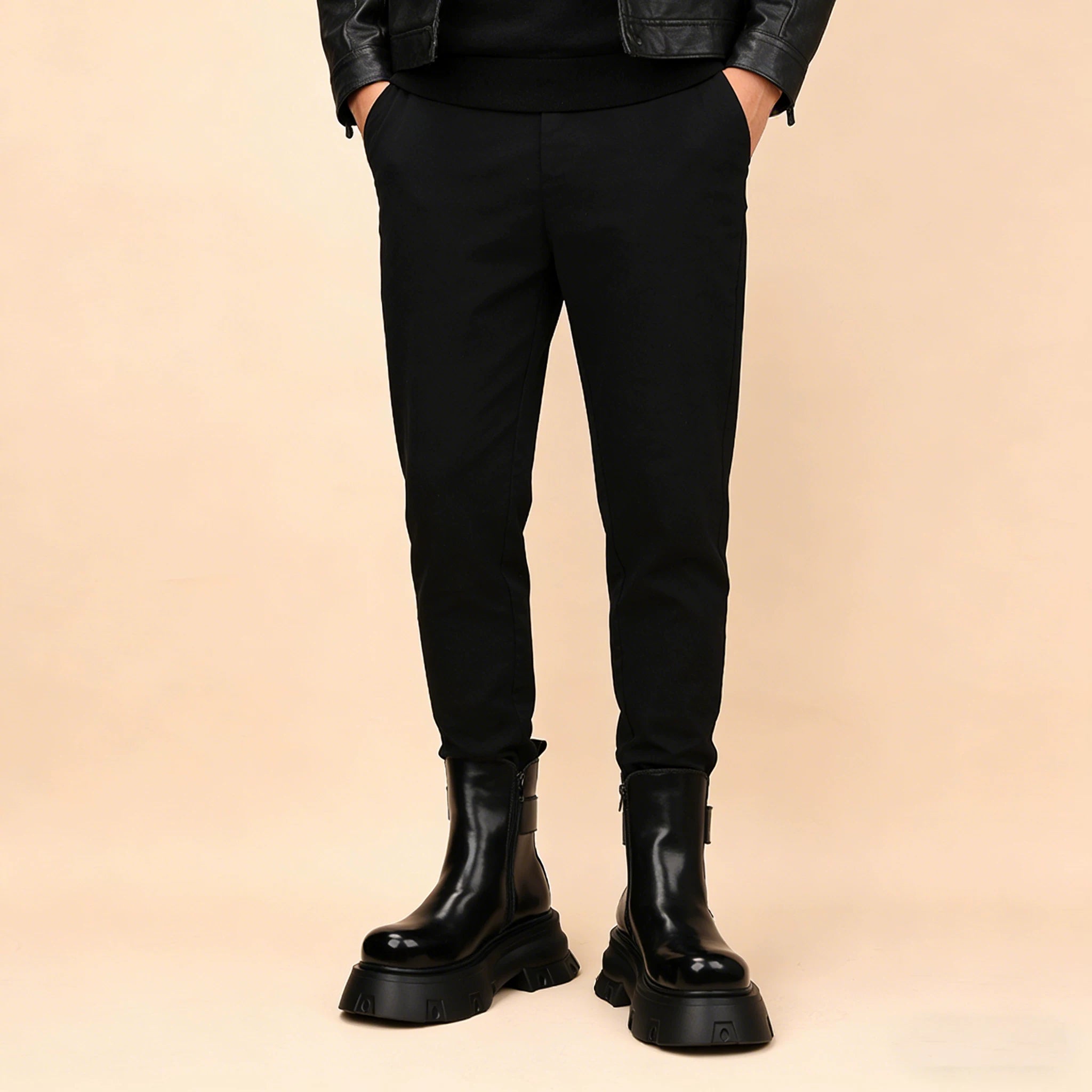 Men's Black Martin Boots, Height Increasing, Thick Sole