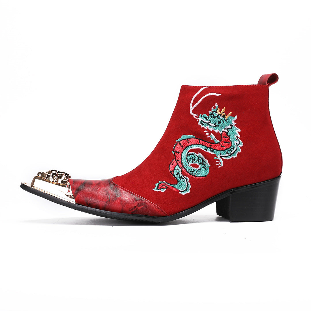2024 new Martin boots men's tall embroidered boots riding boots Hanfu boots denim inner height increase medium tube autumn