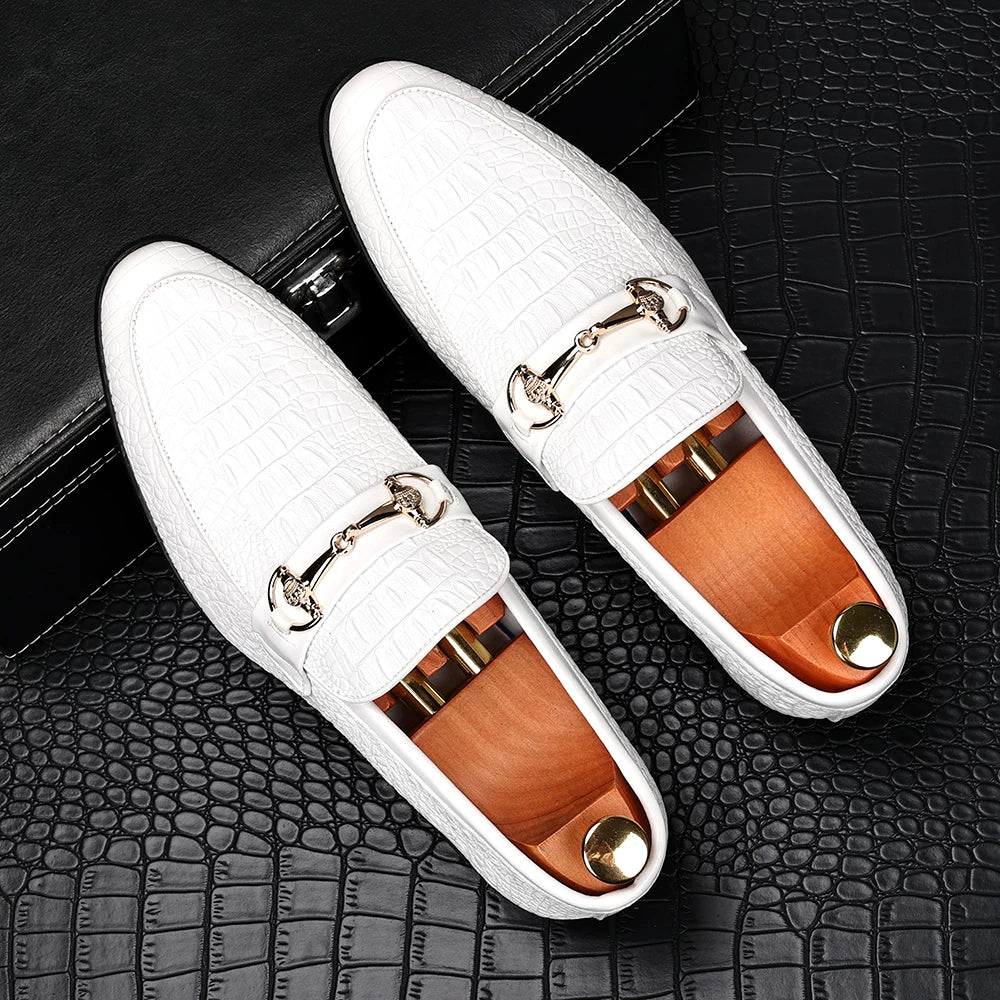 Men's White Loafers, Height Increasing, Slip-On