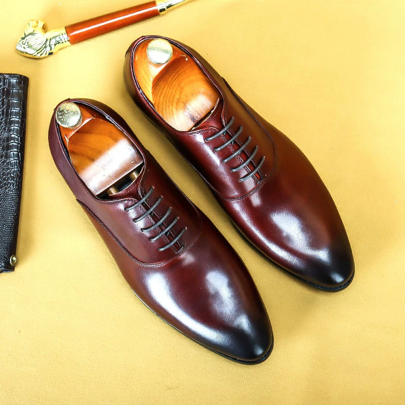 Men's Genuine Leather Oxford Shoes, Pointed Toe, British Style