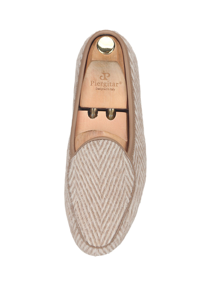 British imported apricot herringbone woolen men's casual shoes European and American classic milk white non-slip outsole shoes