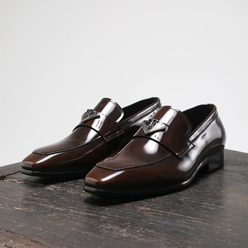 Men's Genuine Leather Loafers, Square Toe, Slip-On
