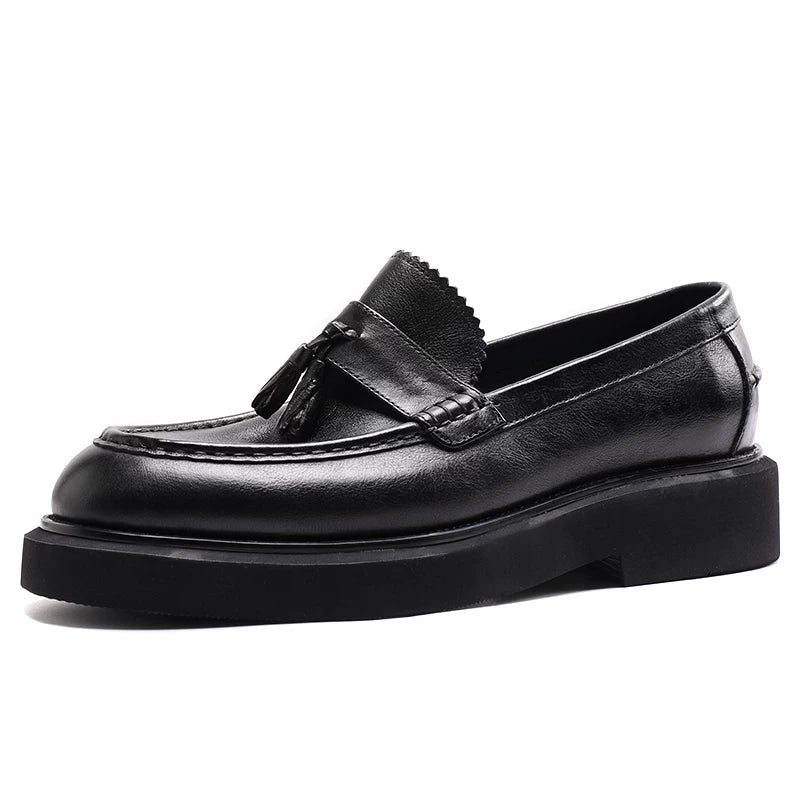 Men's Genuine Leather Loafers, Height Increasing, Thick Sole