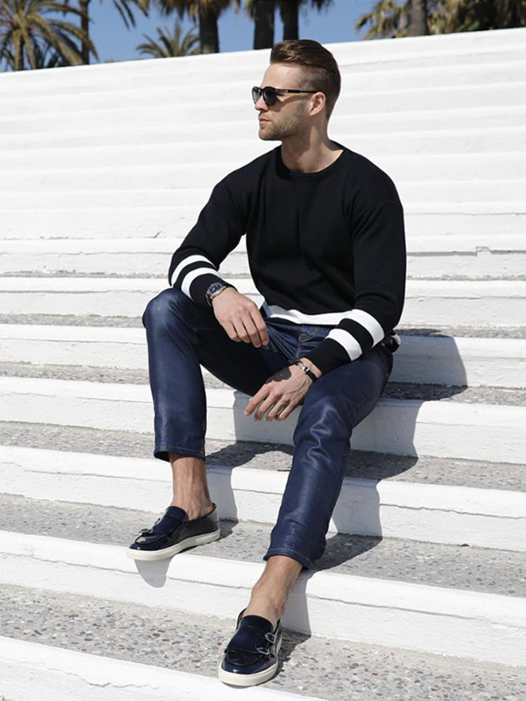 European and American style genuine leather slip-on white thick-soled casual sneakers for men, integrating sports inspiration and modern casual trends