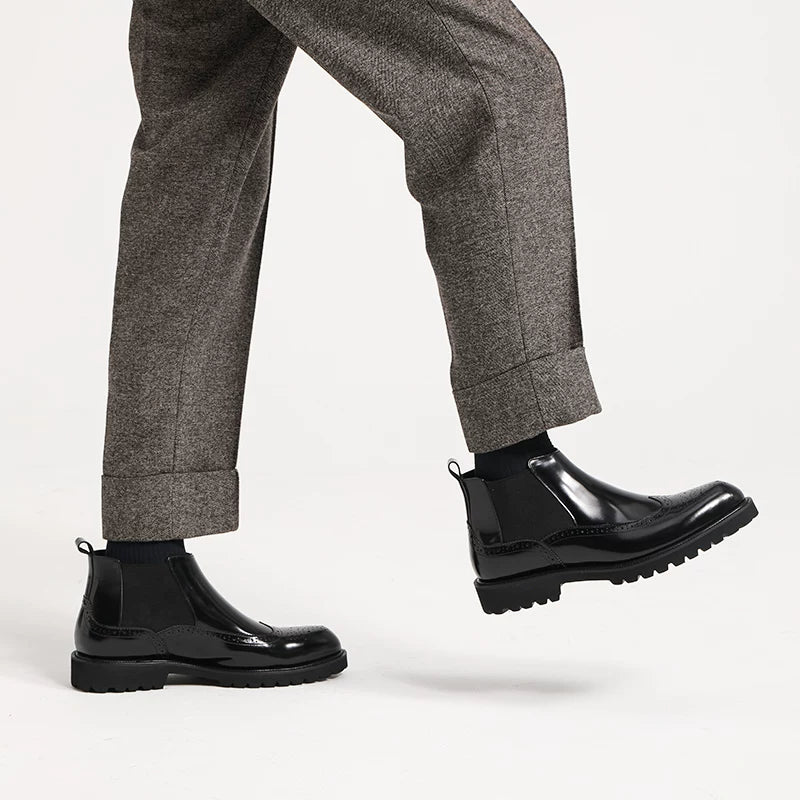 Men's Genuine Leather Chelsea Boots, Pointed Toe, Glossy