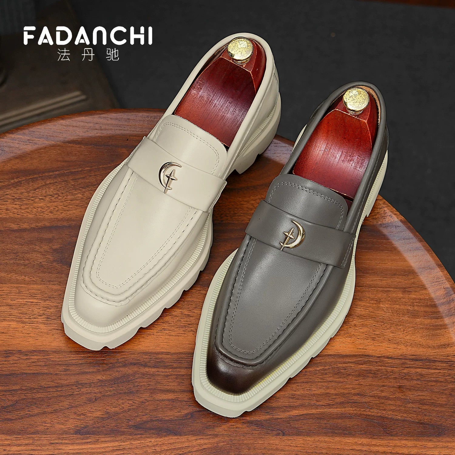 Men's White Genuine Leather Loafers, Height Increasing, Thick Sole