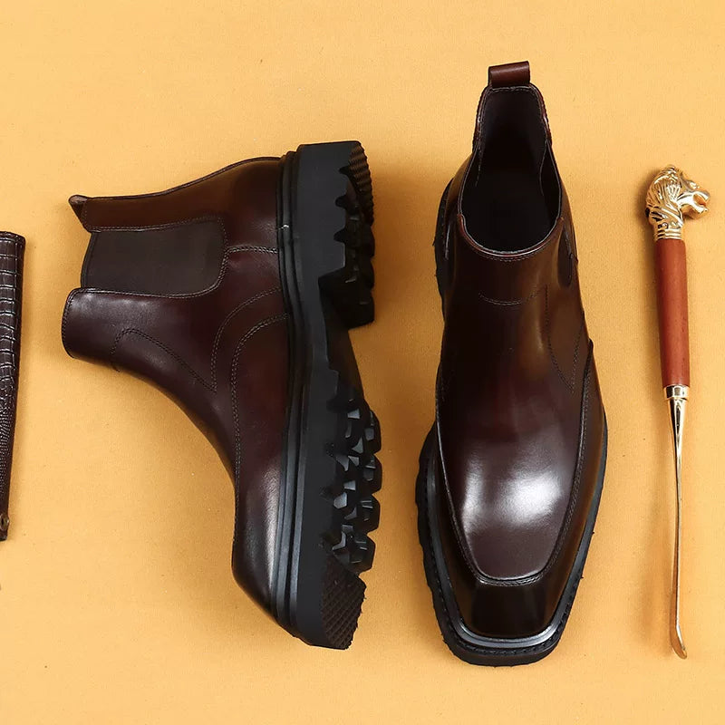 Men's Genuine Leather Martin Boots, Height Increasing, Thick Sole