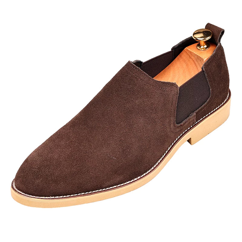 Men's Brown Genuine Leather Chelsea Boots, Height Increasing, Slip-On