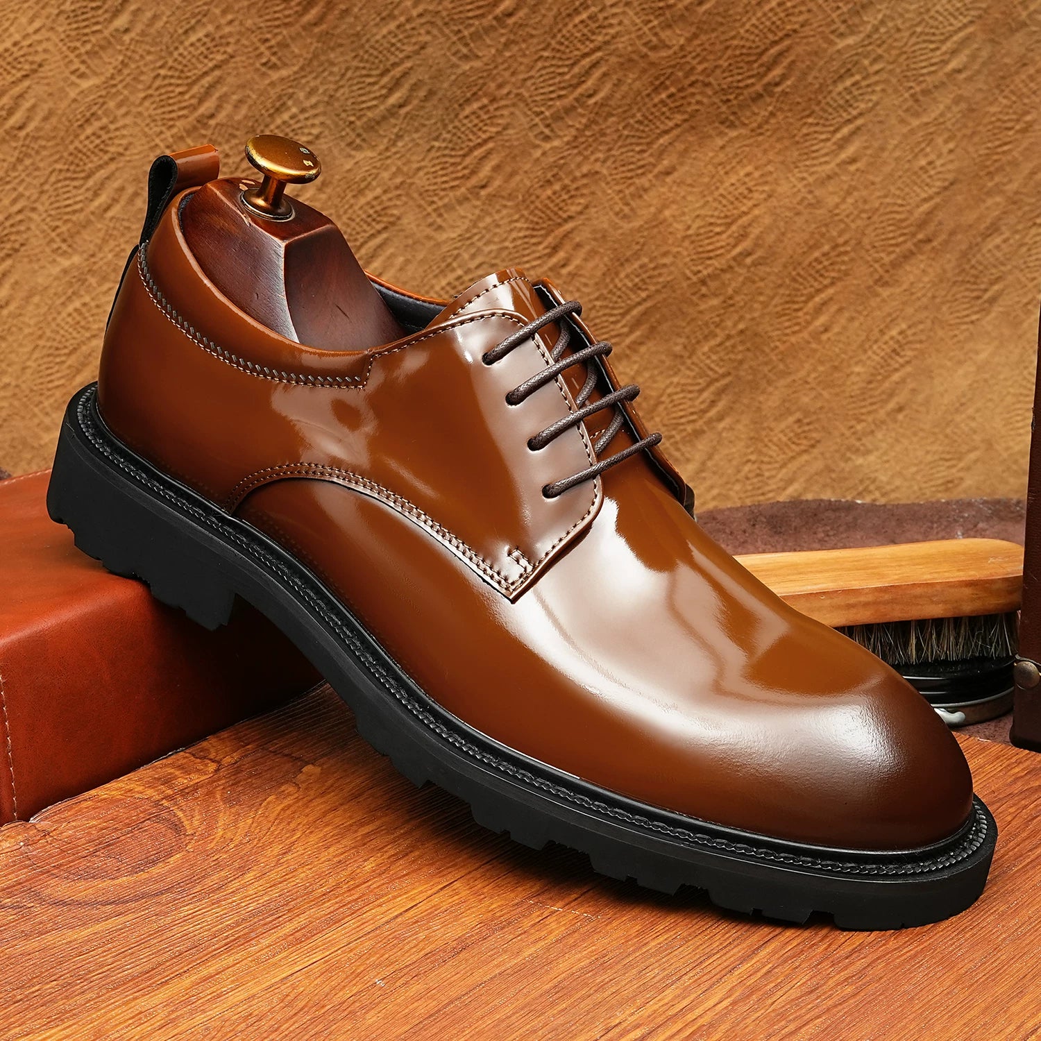 Men's Genuine Leather Derby Shoes, Patent Leather, Glossy