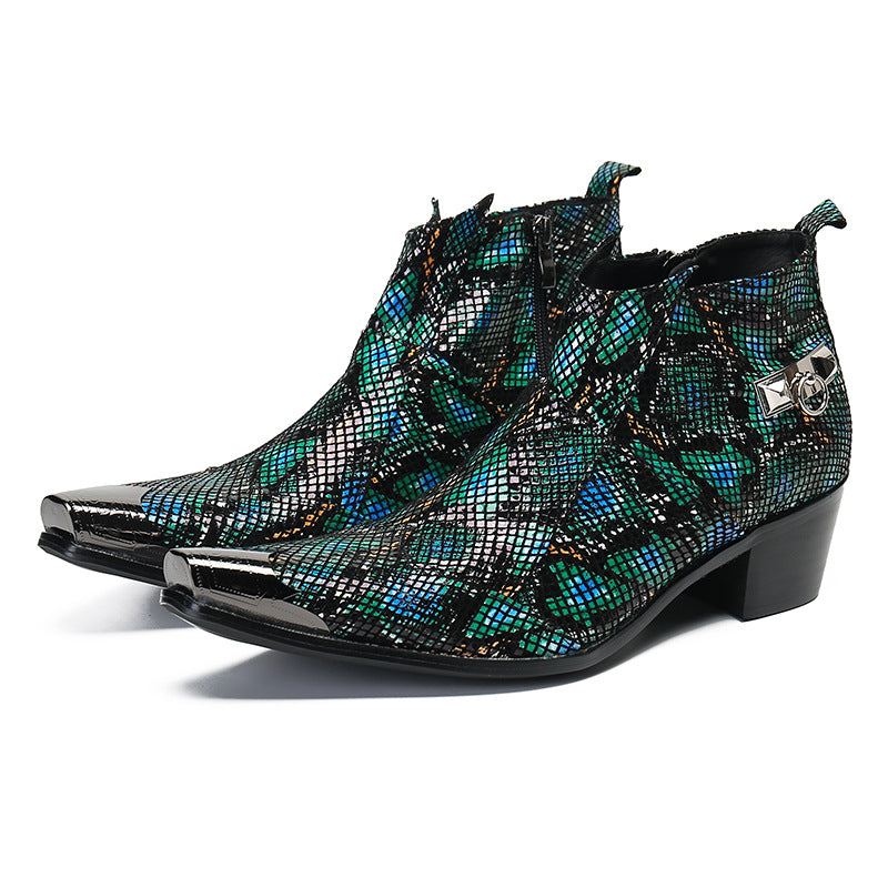 Pointed toe foreign trade bright leather boots, short-tube fashionable Korean leather shoes, export brand trendy shoes, Chelsea boots, cowhide wedges