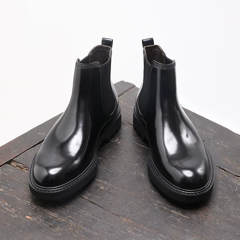 Men's Genuine Leather Chelsea Boots, Height Increasing, Thick Sole