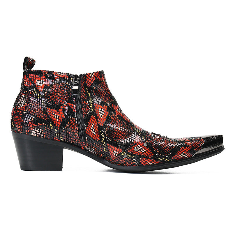 New Brogue Carved Chelsea Boots Korean Style Trendy Short Boots Men's High Top Leather Shoes Youth Brand Martin Boots