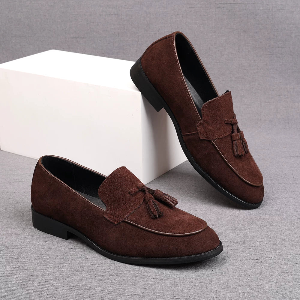 Men's Brown Genuine Leather Loafers, Suede, Slip-On