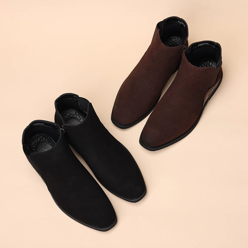 Men's Suede Martin Boots, Height Increasing, Pointed Toe